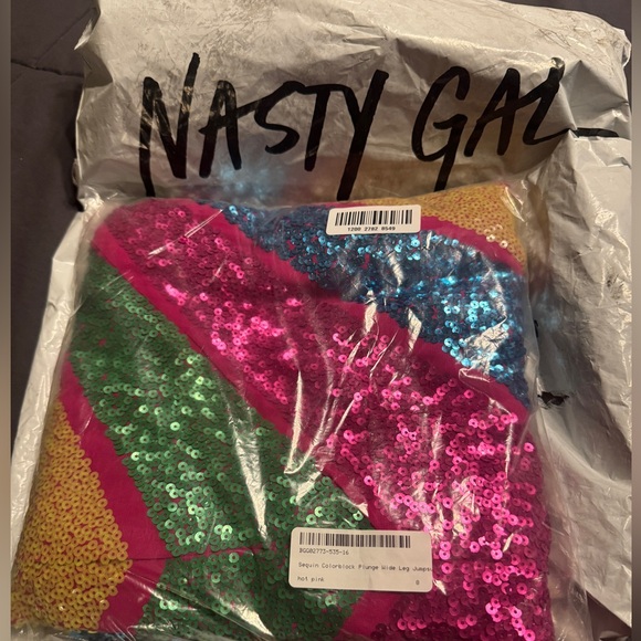 NWT Nasty Gal Color Block Wide Leg Sequin Jumpsuit - Picture 3 of 3